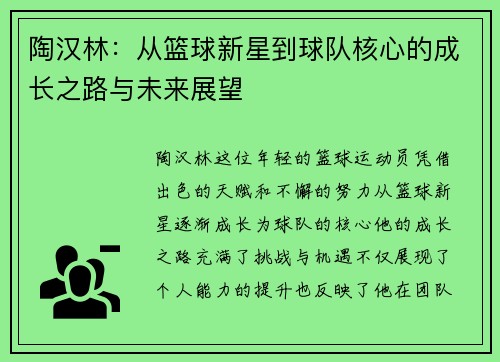 陶汉林：从篮球新星到球队核心的成长之路与未来展望